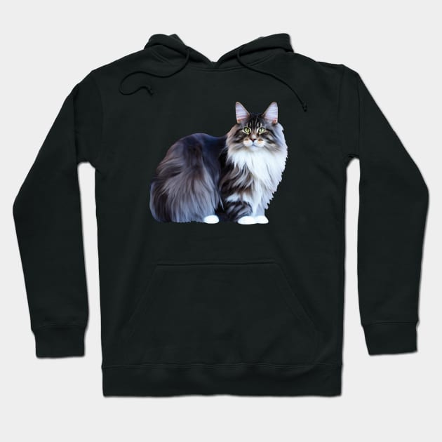 Fluffy Cat Print Hoodie by OksBPrint